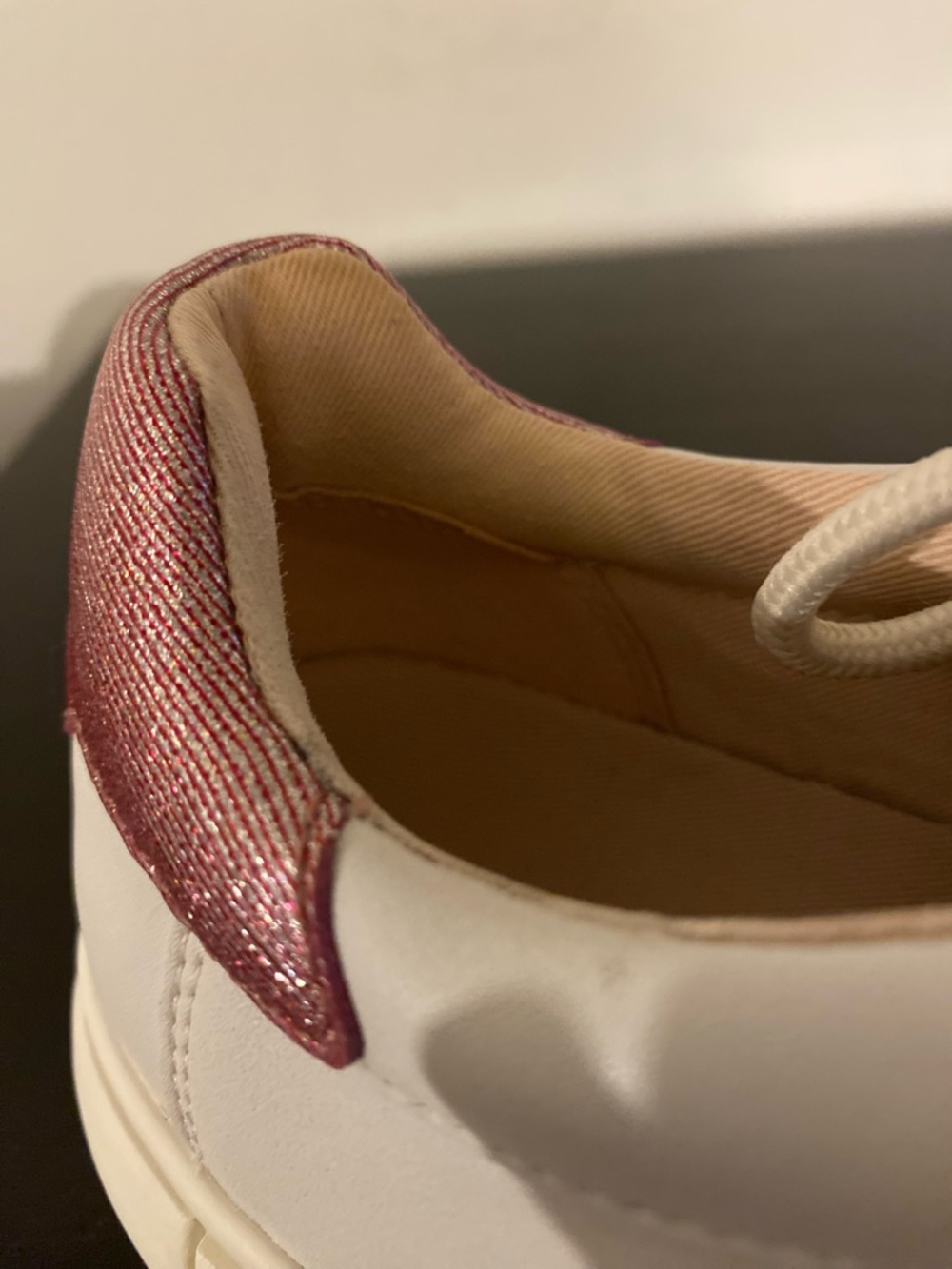 Kate Spade White Leather Sneakers with Pink & Burgundy Stripes - Picture 10 of 11